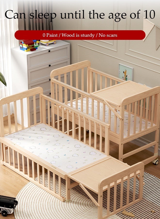 Spides Multifunctional Baby Crib 6 in 1 Convertible Wooden Baby Bed Adjustable Nursery Bed with Wheels Portable Foldable Baby Rocker Extended Length (102 to 150cm) Solid Wood Baby Bedside Sleeper with Flip Changing Station - Image 2